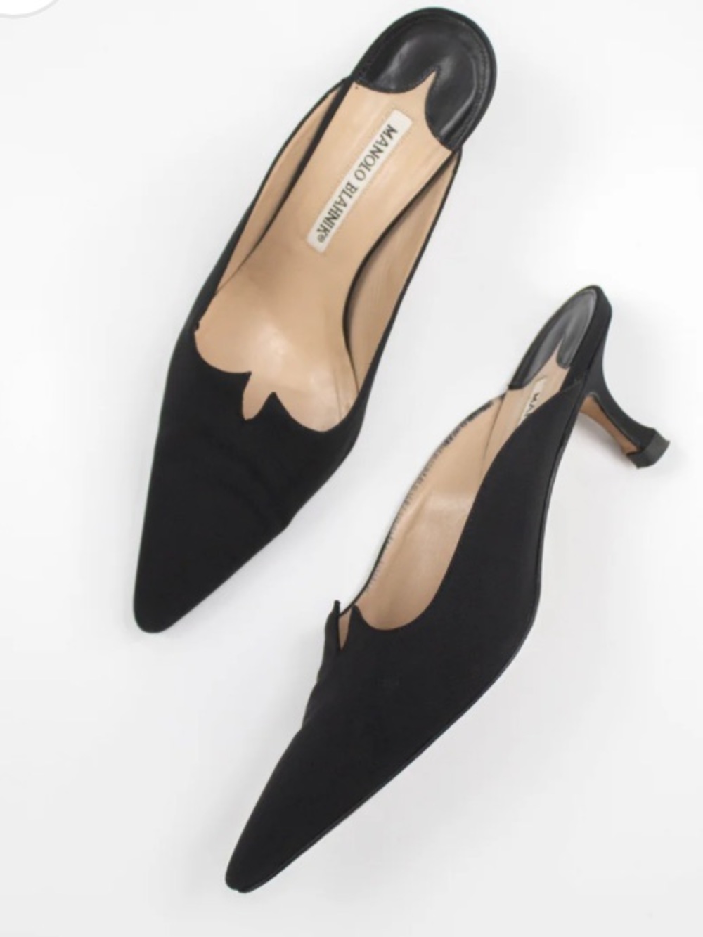 Manolo Blahnik Black Pointed Mule with Kitten Heel